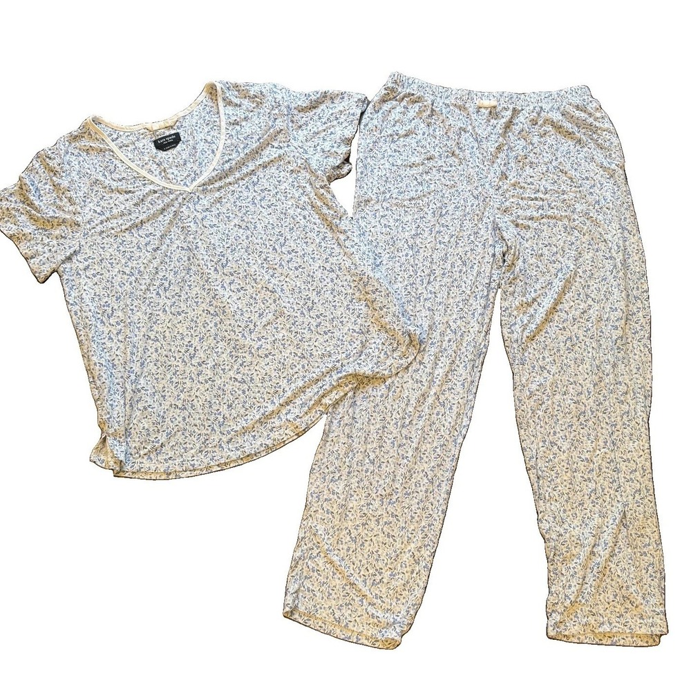Kate Spade New York Pajama Set Womens Small Blue Floral V-Neck Top Pants Sleep